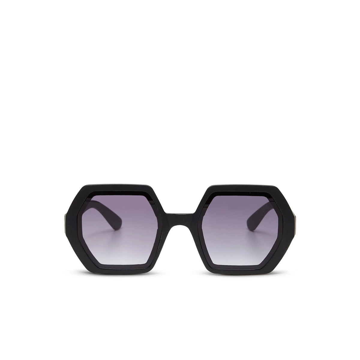 Óculos de sol GRINE OKKIA EMMA com armação hexagonal preta em acetato e lentes polarizadas com proteção UV400