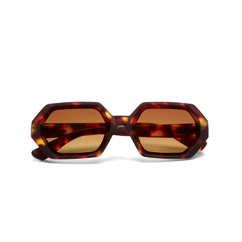 Óculos de sol GRINE OKKIA Andrea com armação em acetato havana e lentes castanhas degradé polarizadas.