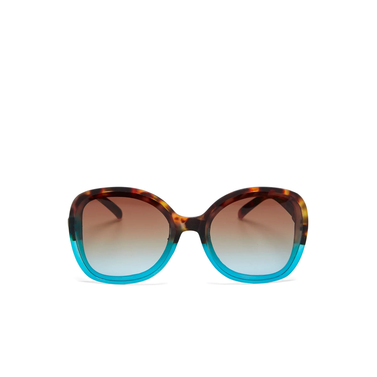 Óculos de sol GRINE OKKIA ANNA com armação tartaruga e azul em acetato e lentes castanhas degradé polarizadas.