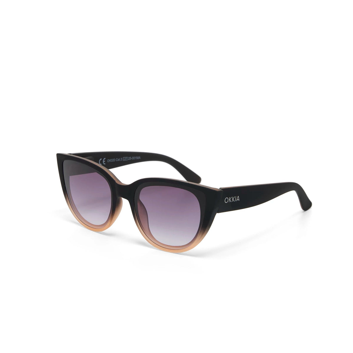 Óculos de sol GRINE OKKIA Claudia estilo Big Cat Eye com armação preta e degradê rosa e lentes escuras polarizadas