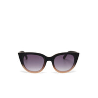 Óculos de sol GRINE OKKIA CLAUDIA estilo Big Cat Eye com armação preta e detalhes em rosa e lentes degradê.