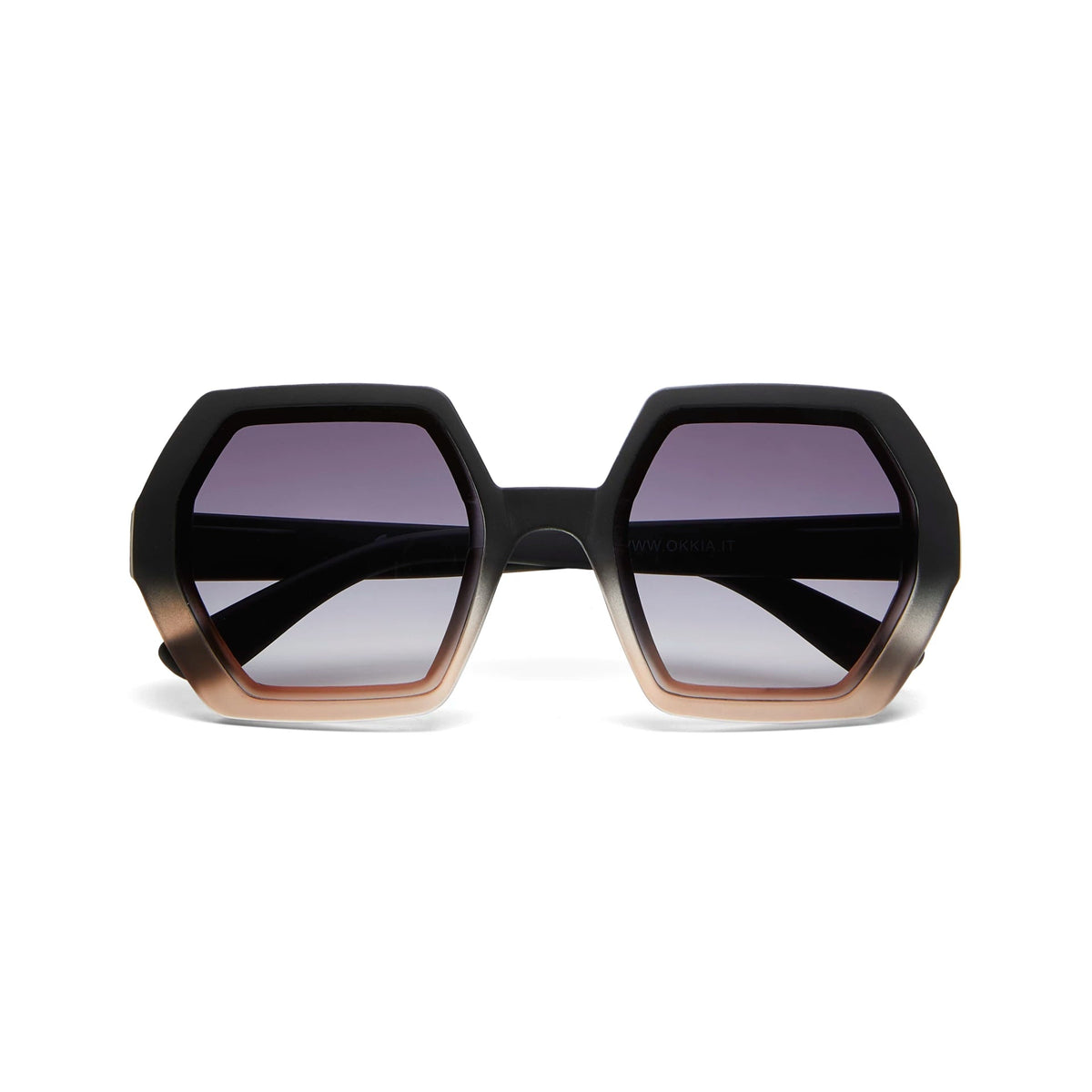 Óculos de sol GRINE OKKIA EMMA com armação geométrica preta e rosa em acetato e lentes escuras com proteção UV400