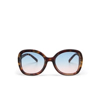 Óculos de sol GRINE OKKIA MONICA com armação redonda oversized em padrão Havana e lentes degradé azul e rosa