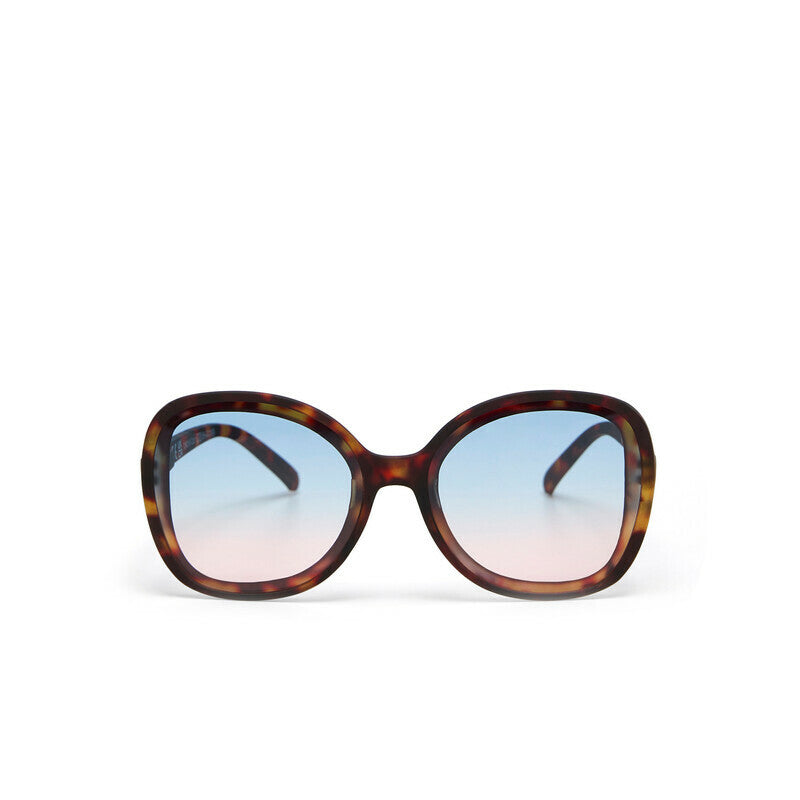 Óculos de sol GRINE OKKIA MONICA com armação redonda oversized em padrão Havana e lentes degradé azul e rosa