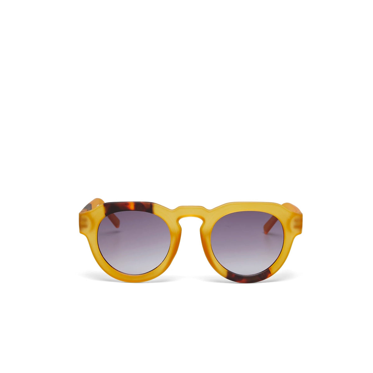 Óculos de sol GRINE OKKIA ZENO com armação em acetato Yellow Havana e lentes pretas polarizadas.