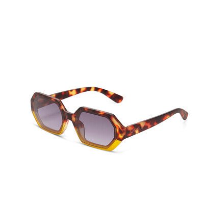 Óculos de sol GRINE OKKIA ANDREA com armação em acetato padrão tartaruga e amarelo e lentes castanhas degradé