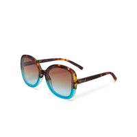 Óculos de sol GRINE OKKIA ANNA com armação tartaruga e detalhes azuis, lentes castanhas degradé e proteção UV400.