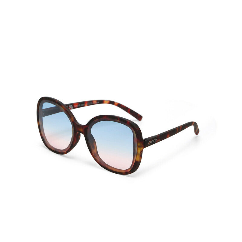 Óculos de sol GRINE OKKIA MONICA com armação redonda Havana e lentes degradé em tons de azul e rosa