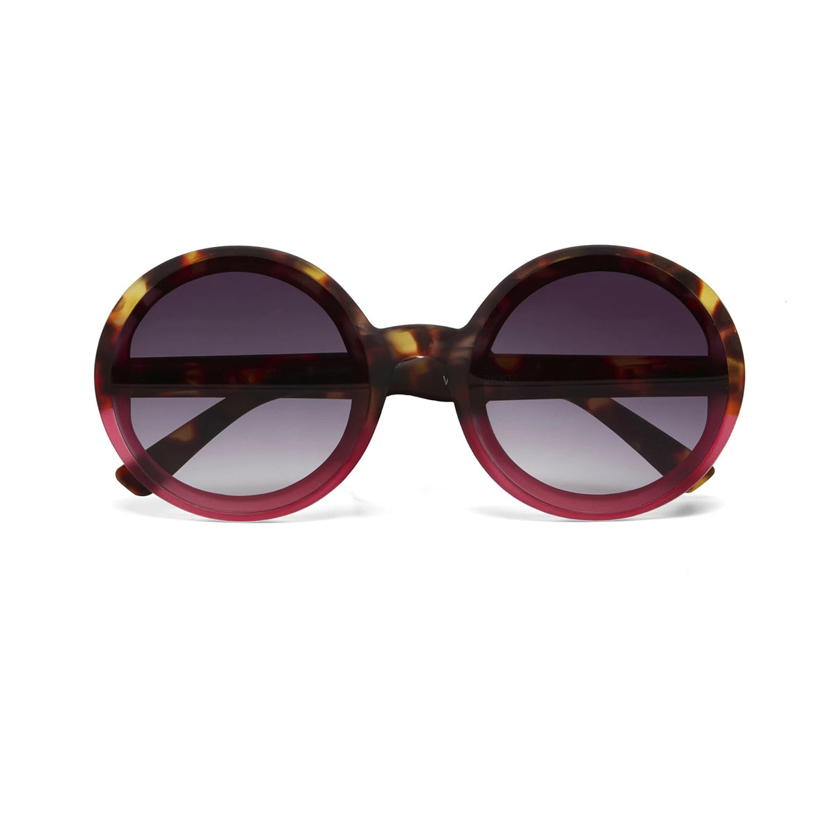 Óculos de sol GRINE OKKIA Monica redondos com armação em acetato tartaruga e rosa e lentes castanhas polarizadas.