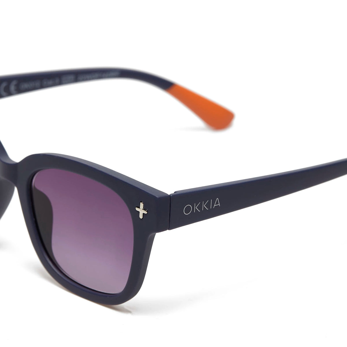 Óculos de sol GRINE OKKIA Giovanni Midnight com armação azul e laranja em acetato e lentes pretas polarizadas