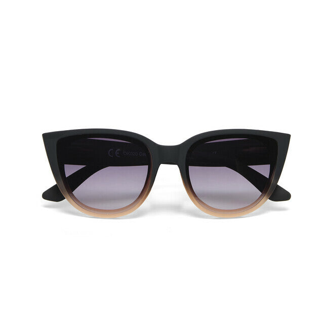 Óculos de sol GRINE OKKIA modelo Claudia com armação preta e rosa em formato Big Cat Eye e lentes escuras polarizadas