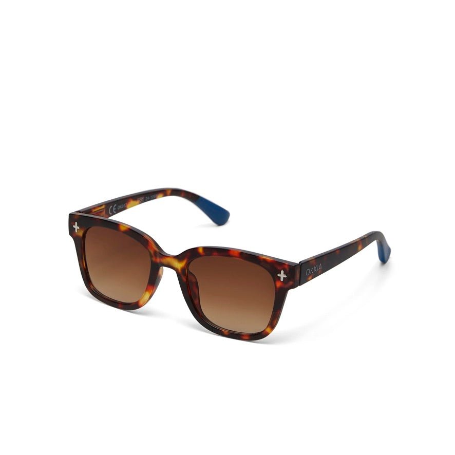 Óculos de sol GRINE OKKIA Giovanni com armação em padrão tartaruga e azul e lentes castanhas polarizadas UV400
