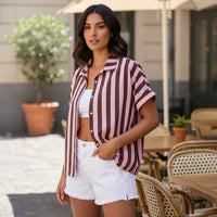 Camisa de Algodão Riscas Rosa - GRINE