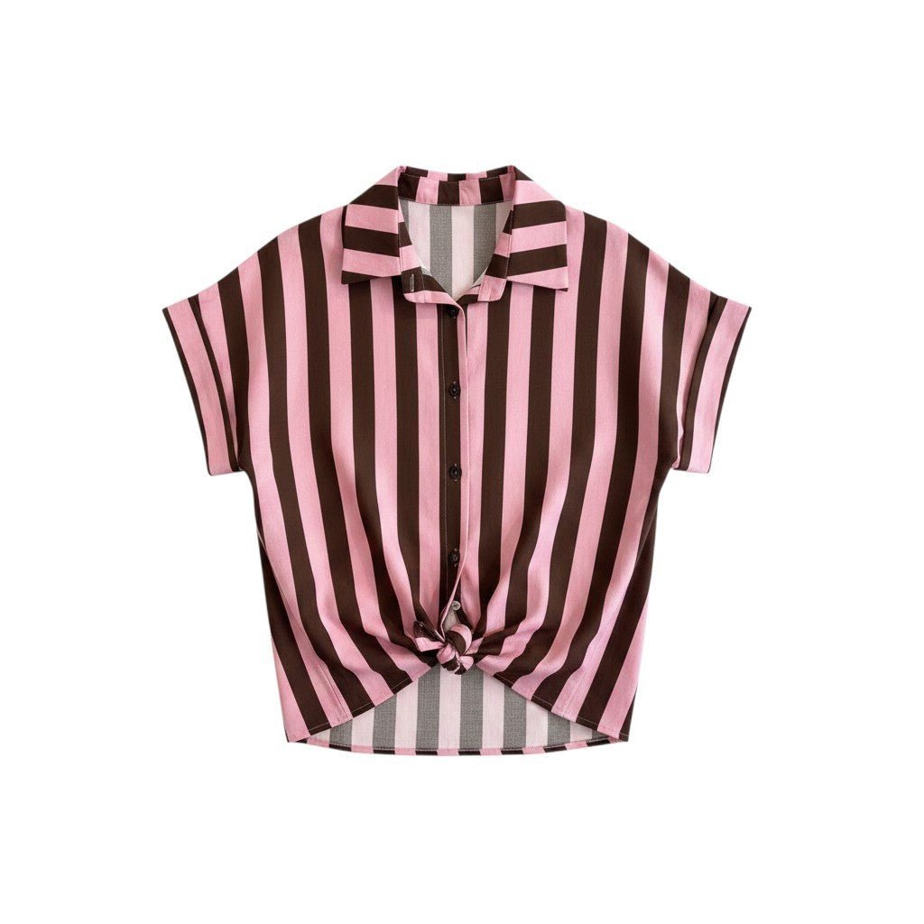 Camisa de Algodão Riscas Rosa - GRINE