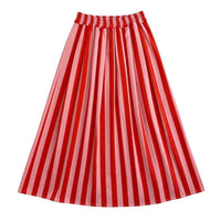 GRINE pink and red striped midi skirt with pockets, made of cotton.