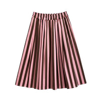 GRINE pink and brown striped midi skirt with pockets, made of cotton.