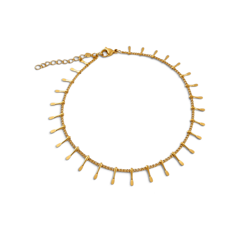 Pulseira GRINE de corrente fina em aço inoxidável dourado com detalhes pendentes e fecho ajustável