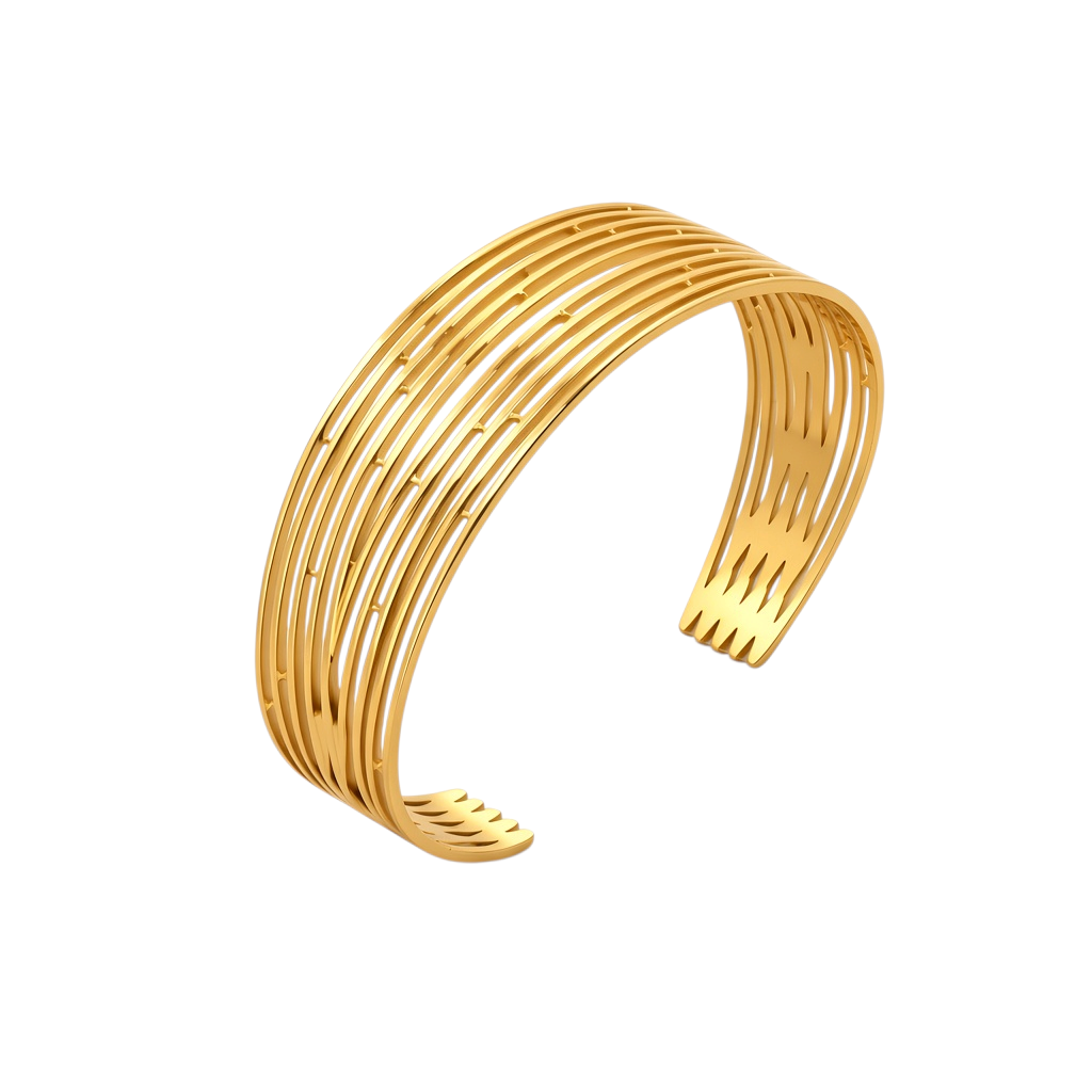 Pulseira GRINE em aço inoxidável dourado com design de várias linhas paralelas e acabamento polido