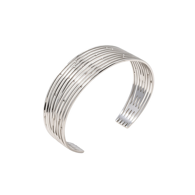 Pulseira GRINE em aço inoxidável polido com design de múltiplas linhas finas e estilo minimalista ajustável