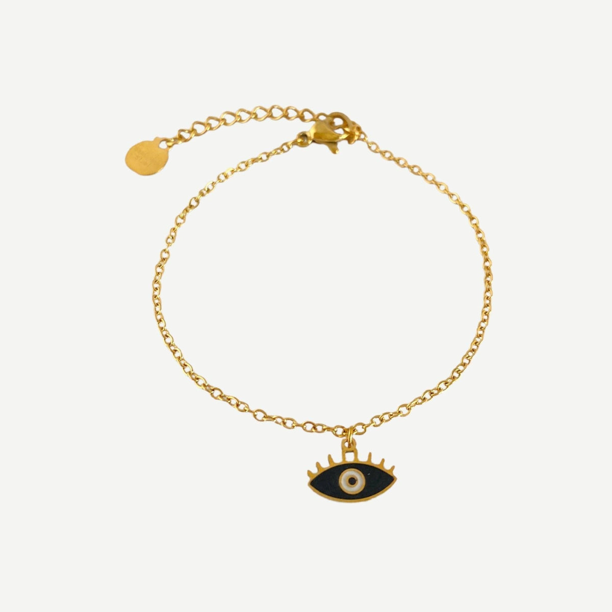 Pulseira GRINE de corrente fina em aço inoxidável dourado com pendente de olho em esmalte preto