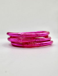 Pulseira GRINE artesanal budista cor-de-rosa com folha de ouro e conector de cobre gravado com mantra de sorte