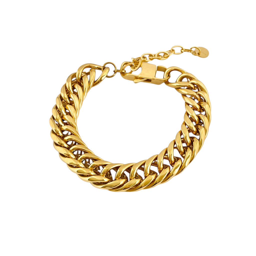 Pulseira GRINE de corrente grossa em aço inoxidável dourado com fecho ajustável