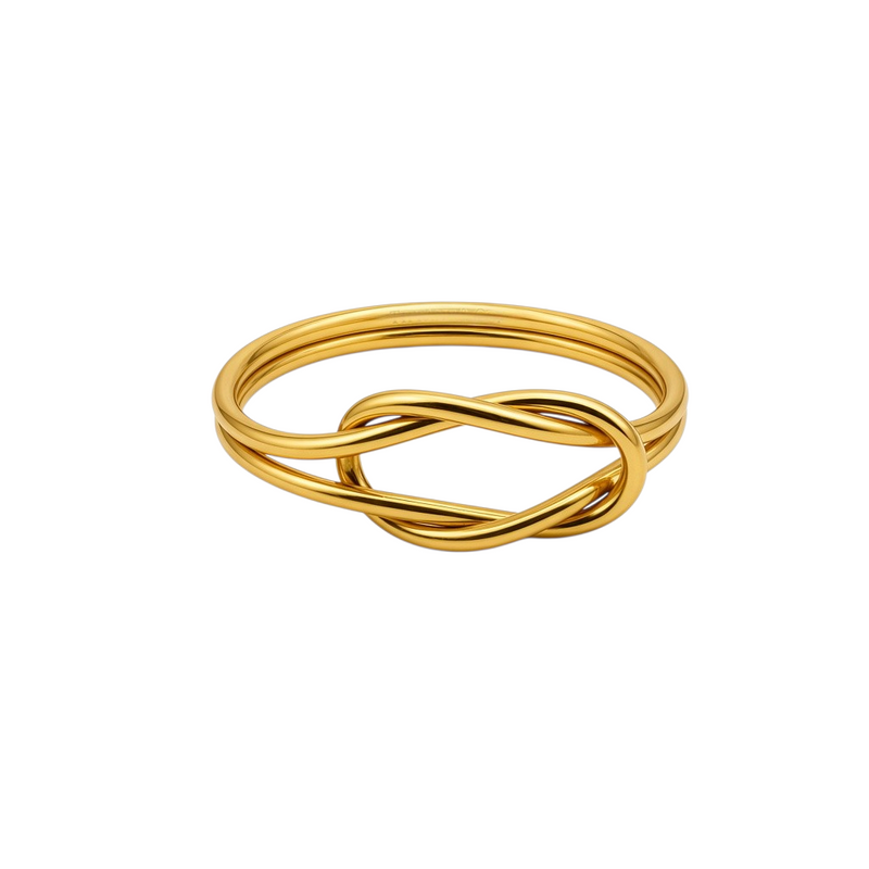 Pulseira Infinity GRINE dourada flexível com conector de cobre em forma de nó, feita à mão e impermeável