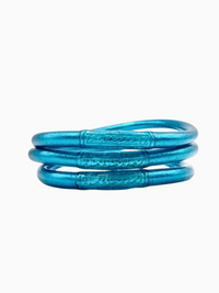 Pulseira GRINE lisa azul feita à mão com folha de ouro e conector de cobre com mantra de sorte e proteção