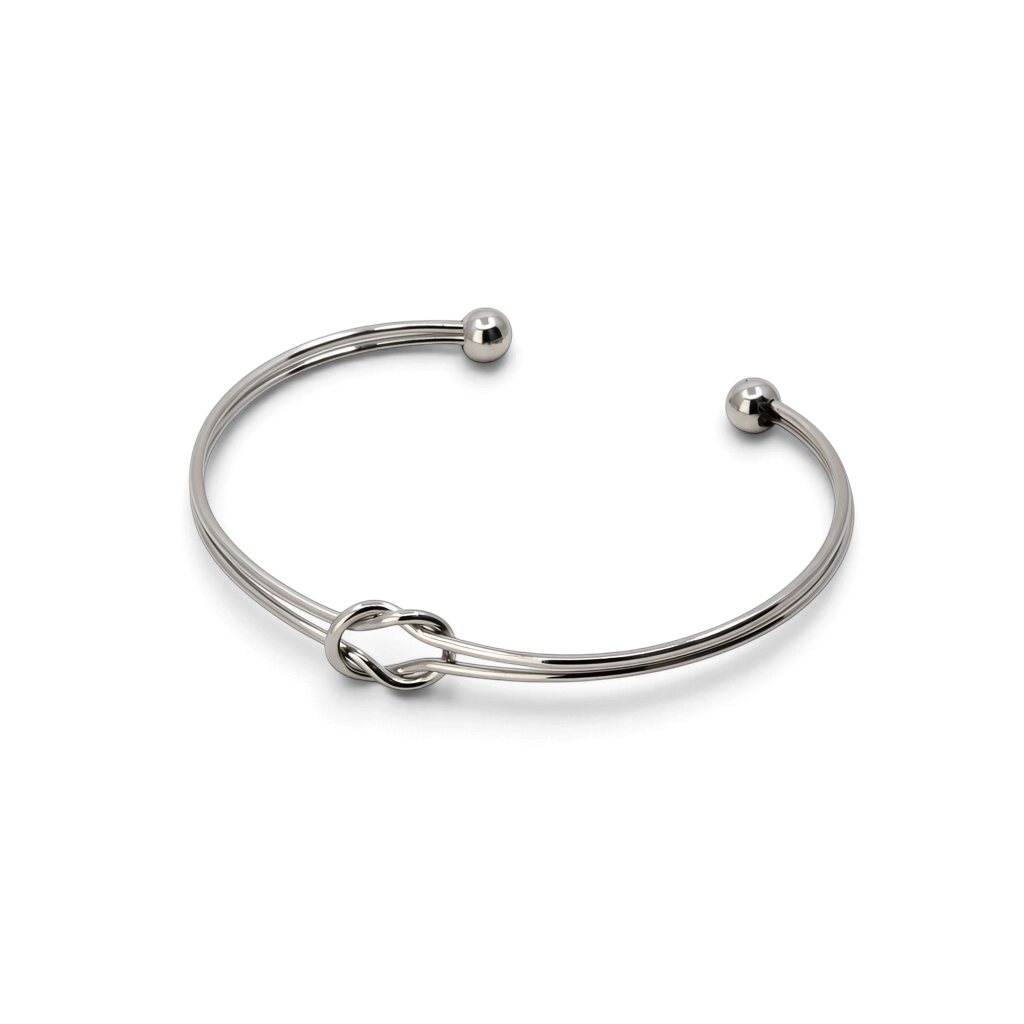 Pulseira GRINE de nó duplo em aço inoxidável prateado com design ajustável e acabamento minimalista