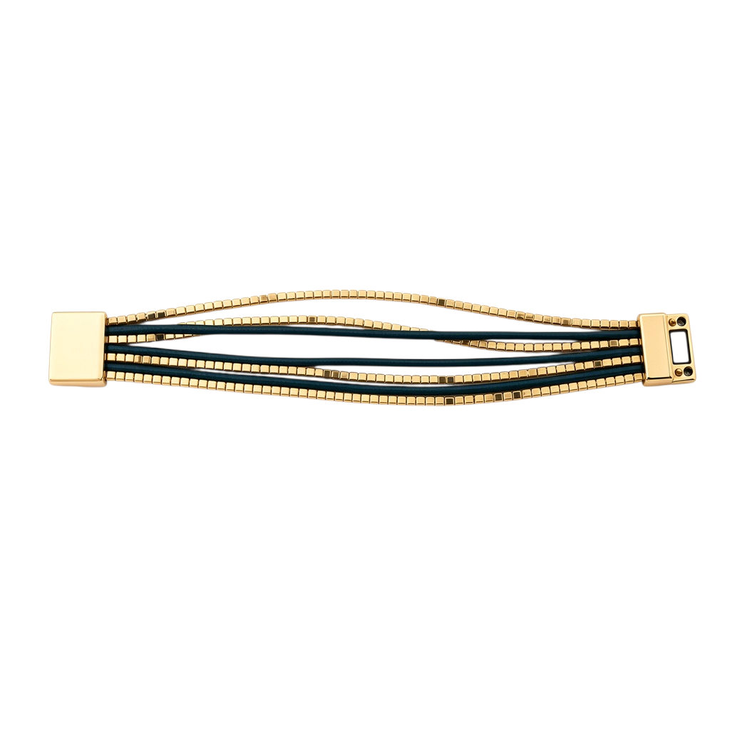 Pulseira Phuket GRINE em pele verde escuro com contas de cobre e fecho magnético hipoalergénico