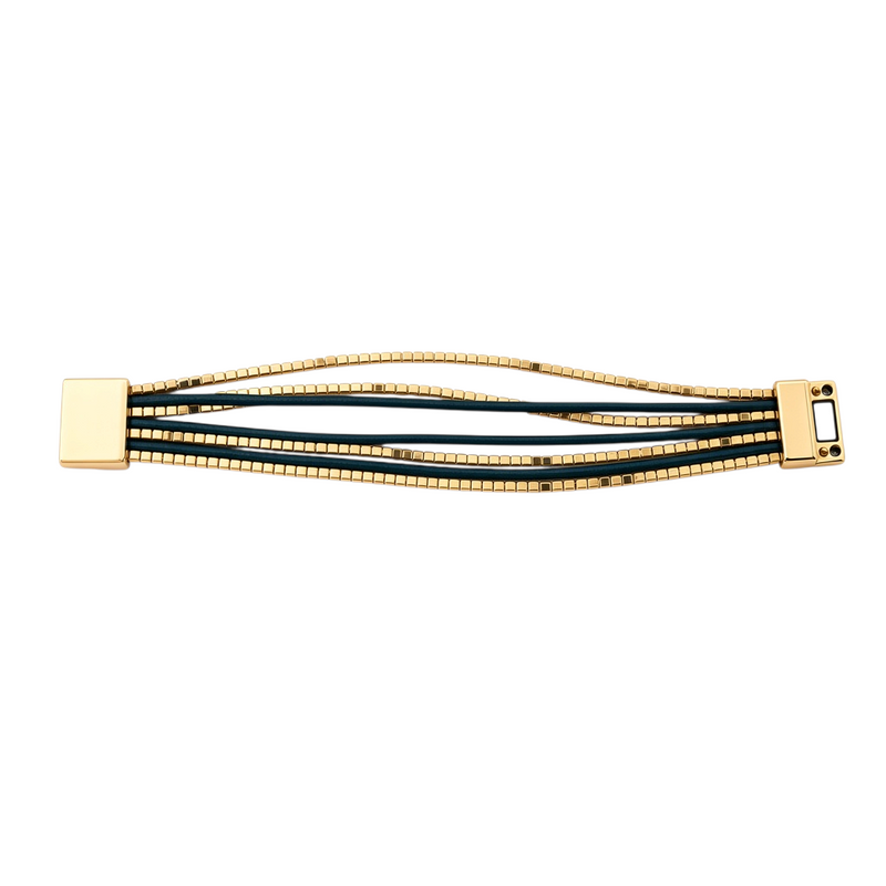 Pulseira Phuket GRINE em pele verde escuro com contas de cobre e fecho magnético hipoalergénico