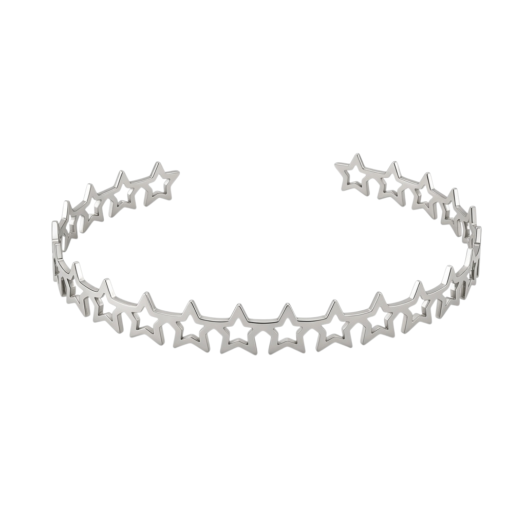 Pulseira GRINE Stars em aço inoxidável prateado com design de estrelas vazadas e formato ajustável