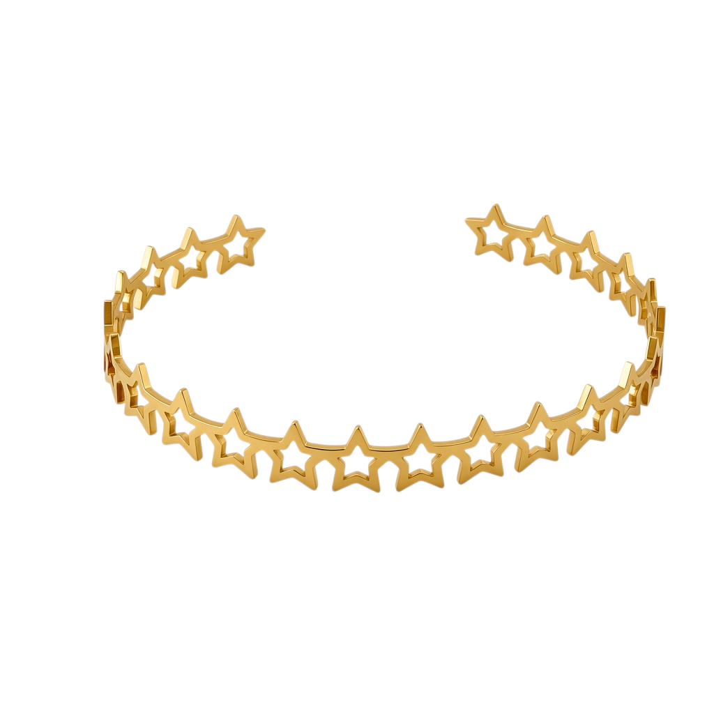 Pulseira GRINE Stars em aço inoxidável dourado com design de estrelas vazadas e formato ajustável