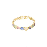 Pulseira Vinyet GRINE elástica em liga de zinco com detalhes circulares em tons vibrantes e acabamento dourado