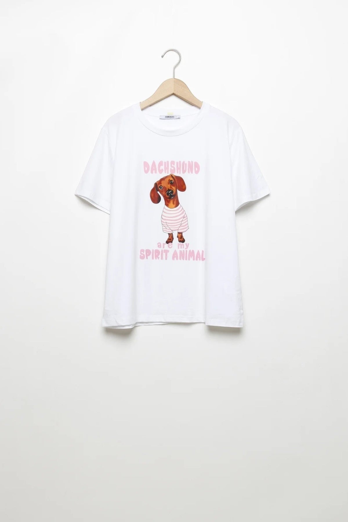 T-shirt branca de algodão GRINE com estampado gráfico de cão Dachshund e a frase Dachshund are my Spirit Animal