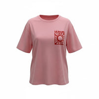 GRINE T-Shirt Le Soleil rosa em 100% algodão, com gola redonda e estampa gráfica de sol nas costas.