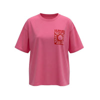 GRINE T-Shirt Le Soleil rosa em 100% algodão com estampa gráfica de sol e texto "LE SOLEIL" na frente.