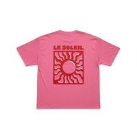 T-shirt rosa GRINE em algodão com estampa gráfica de sol e inscrição Le Soleil nas costas