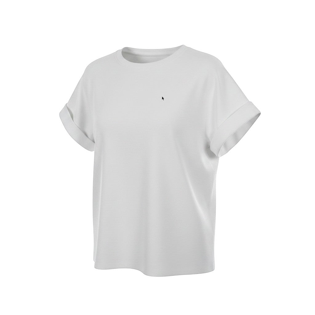 GRINE T-Shirt Lemon branca de algodão com elastano, gola redonda e manga curta com dobra. Estampa gráfica nas costas.