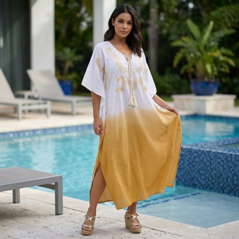 Vestido Kaftan Algodão Bordado - GRINE