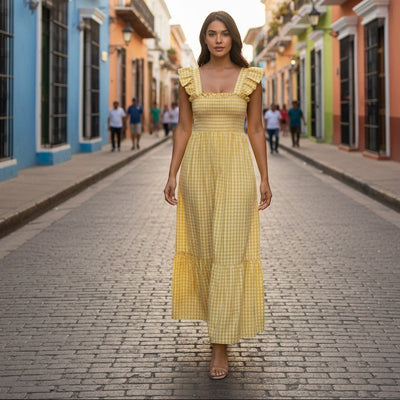Vestido Comprido Vichy Amélie - GRINE