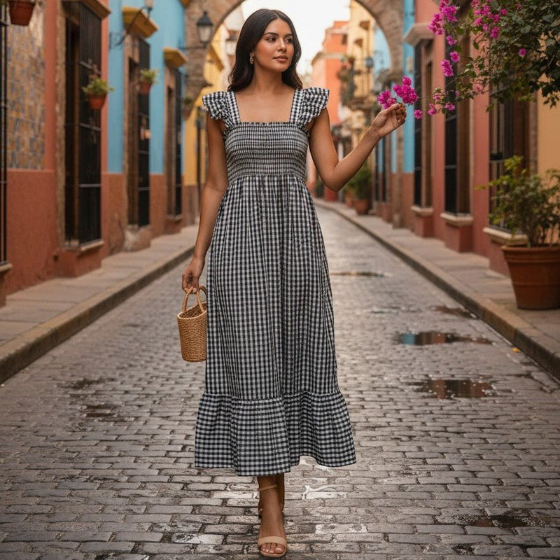 Vestido Comprido Vichy Amélie - GRINE