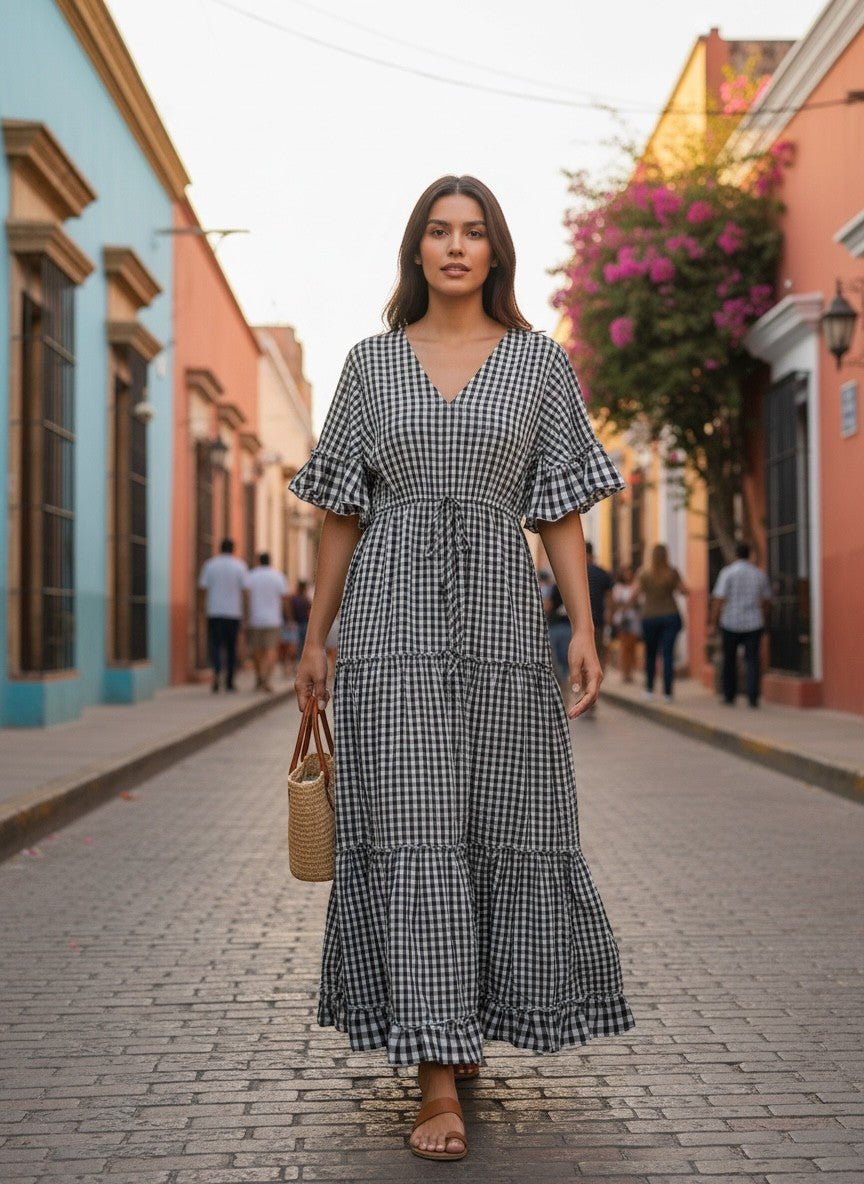 Vestido Comprido Vichy Élise - GRINE