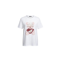 GRINE white cotton t-shirt with a graphic of a teddy bear wearing a beanie and a fanny pack.