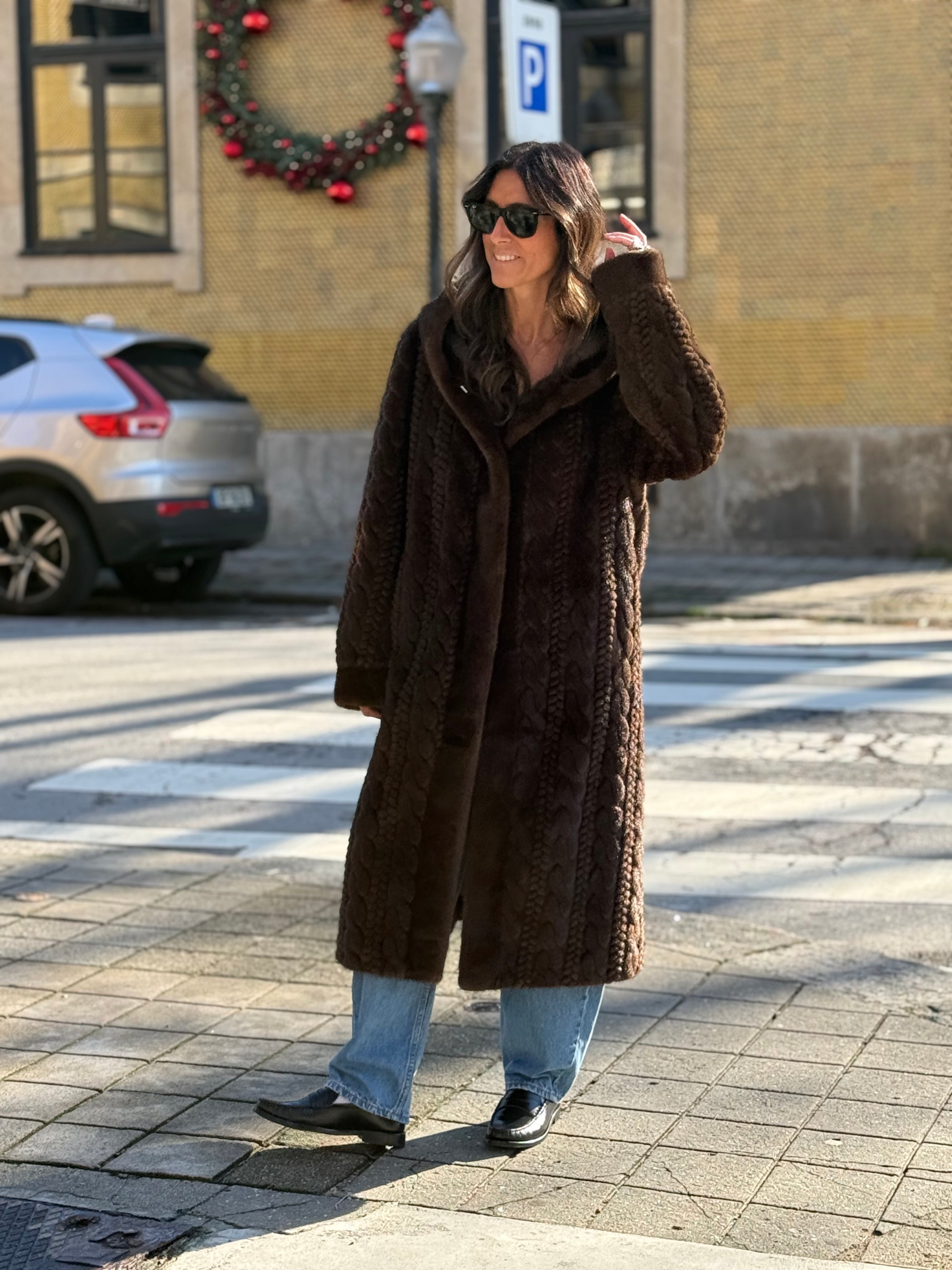 Casaco comprido de Pêlo Castanho | Astrid