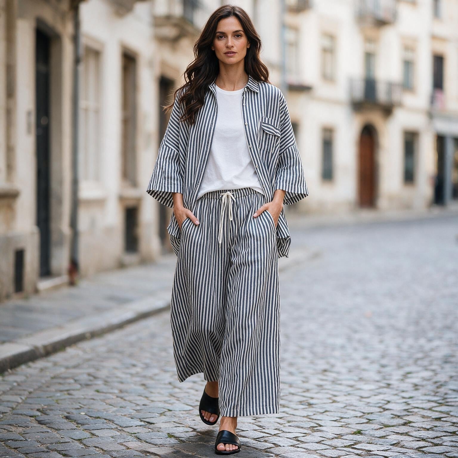 Camisa Larga com Riscas | Luz