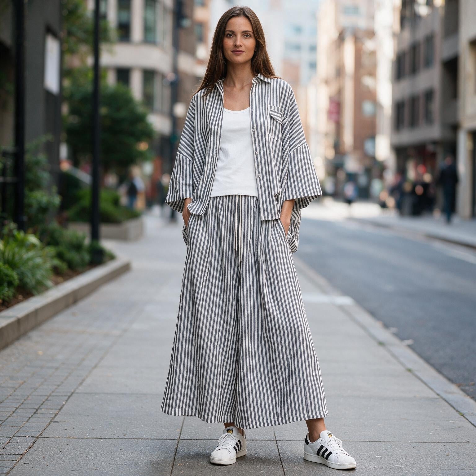 Camisa Larga com Riscas | Luz