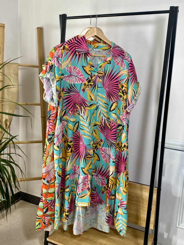 Vestido Midi Linho/Algodão | Turquesa