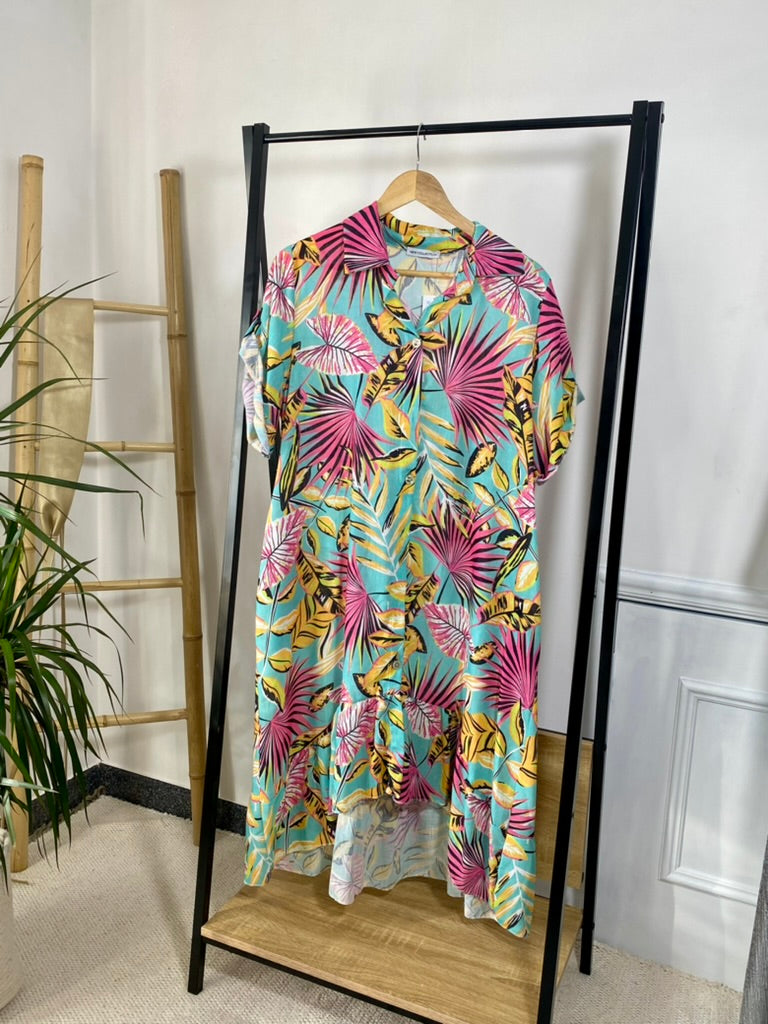 Vestido Midi Linho/Algodão | Turquesa