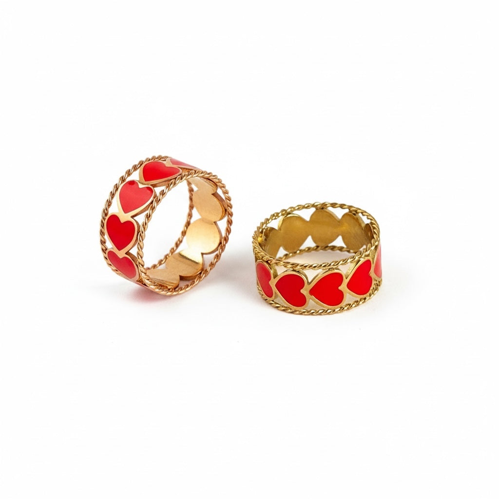 Anel Corações em Aço Inoxidável - Grine Store | Bijuterias